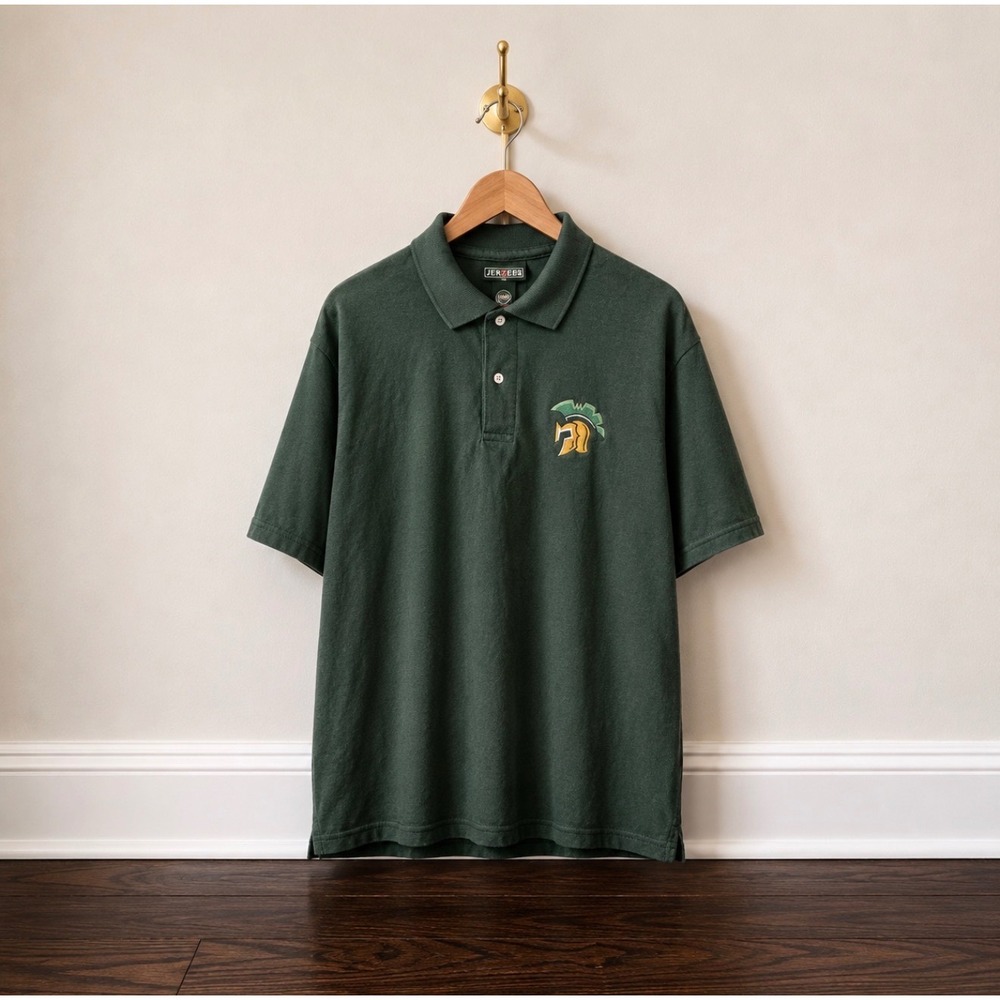 Jerzees Mens Spartan Helmet Logo Polo Shirt Green Short Sleeve SpotShield Medium